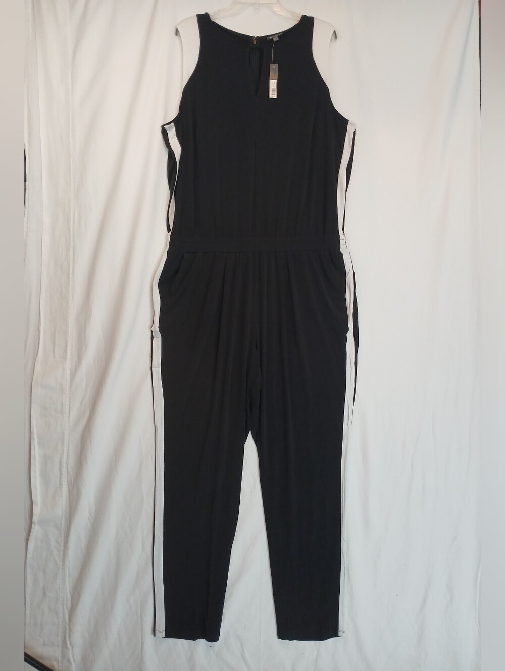 Black & White Knit Keyhole Side Stripe Sleeveless Straight Leg Jumpsuit 1X NWOT